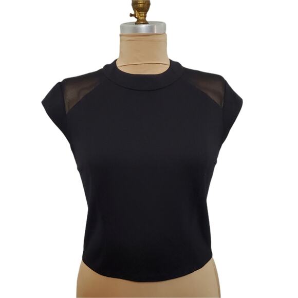 ABS Allen Schwartz Top Sheer shoulder Black Large - Picture 1 of 7